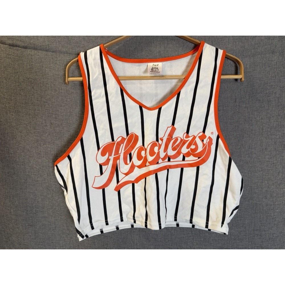 Hooters Spencers Crop Top Tank Top White Orange With Baseball Stripes Women XL